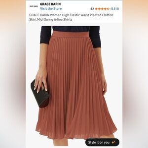 Grace Karin Terracotta A-Line Pleated Skirt